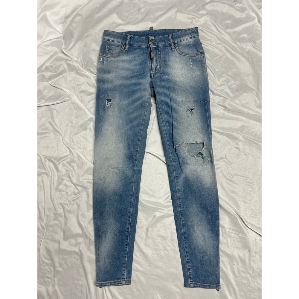 DSQUARED2 Womens Skinny Jeans Light Wash Distressed Zip Ankle Italy EU Size 40